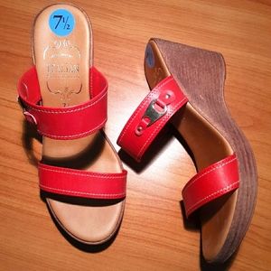 Italian Shoemakers Red Wedge Sandals